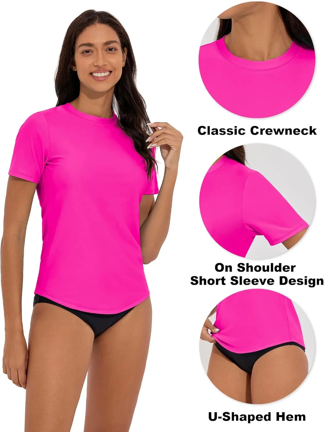 Women's Rash Guard Short Sleeve Swim Shirts UPF 50  Quick Dry Swimsuit Top UV Sun Protection Bathing Suit Top