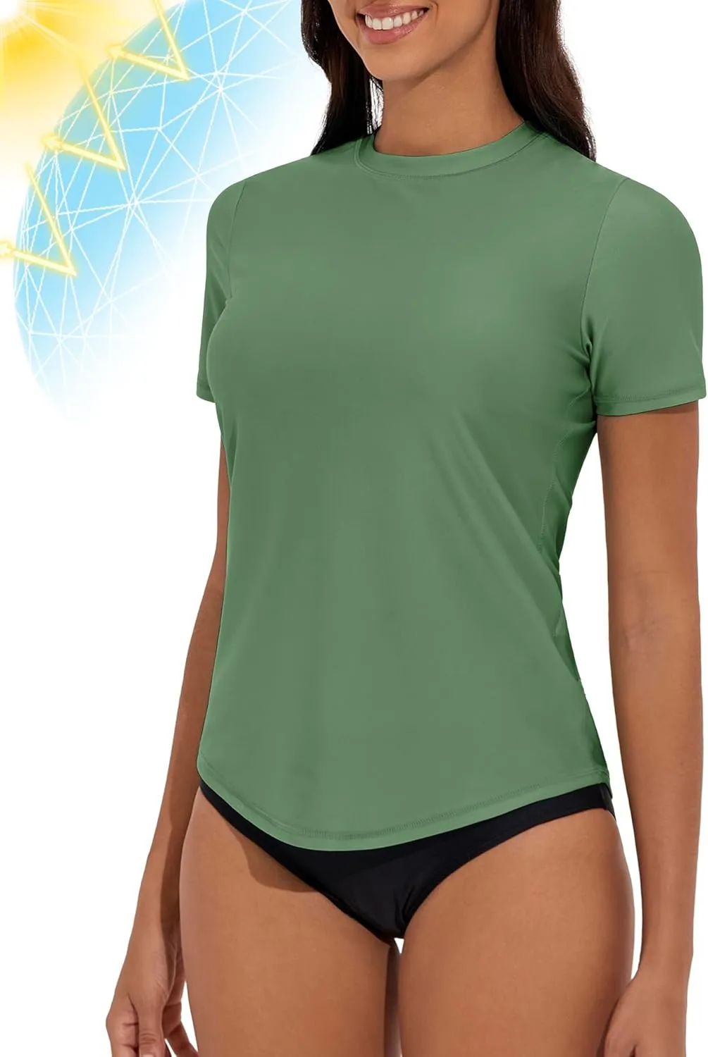 Women's Rash Guard Short Sleeve Swim Shirts UPF 50  Quick Dry Swimsuit Top UV Sun Protection Bathing Suit Top