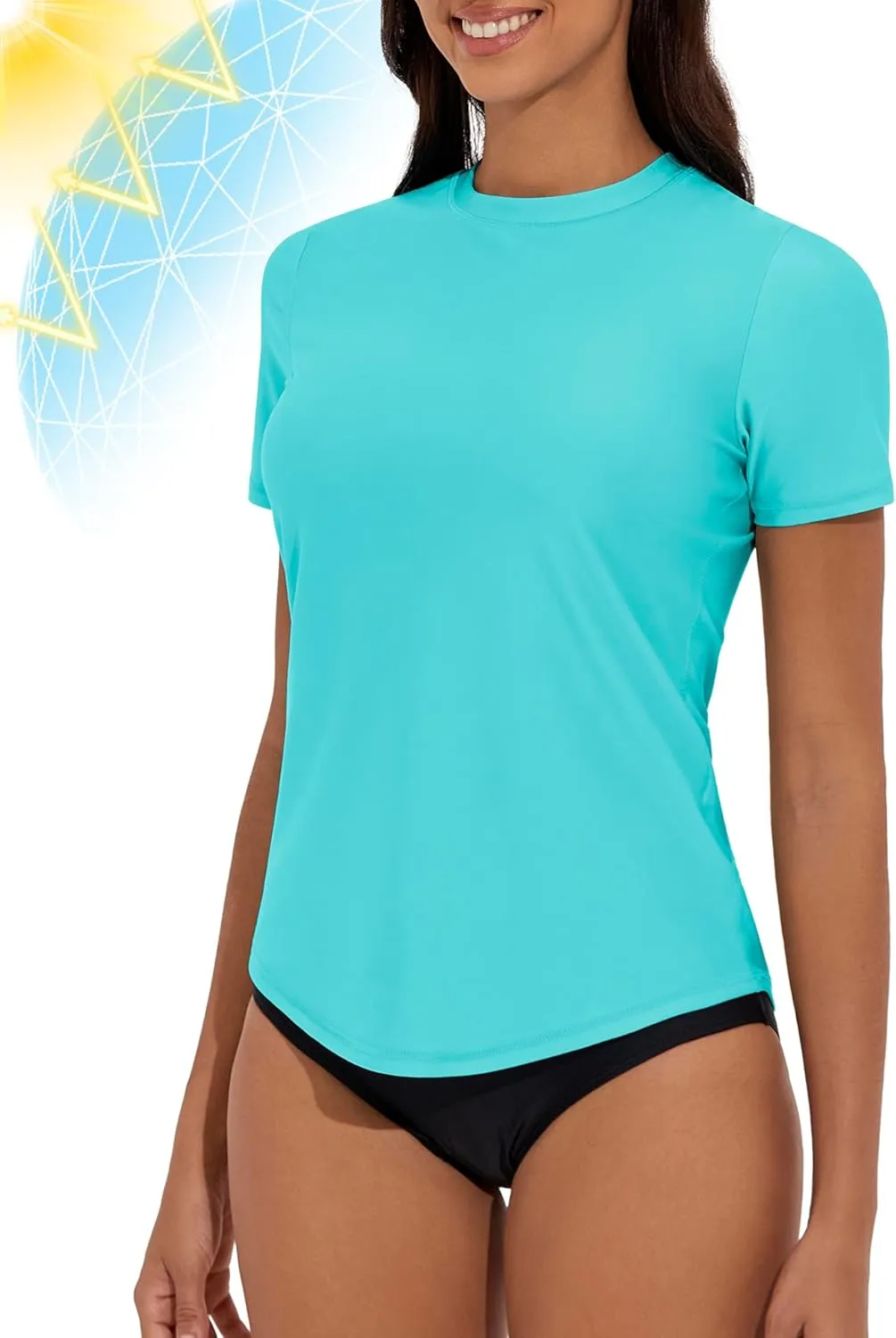Women's Rash Guard Short Sleeve Swim Shirts UPF 50  Quick Dry Swimsuit Top UV Sun Protection Bathing Suit Top
