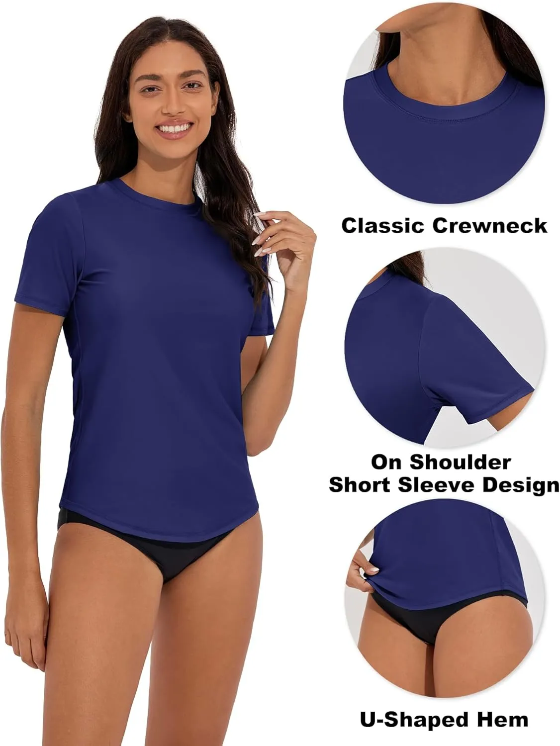 Women's Rash Guard Short Sleeve Swim Shirts UPF 50  Quick Dry Swimsuit Top UV Sun Protection Bathing Suit Top