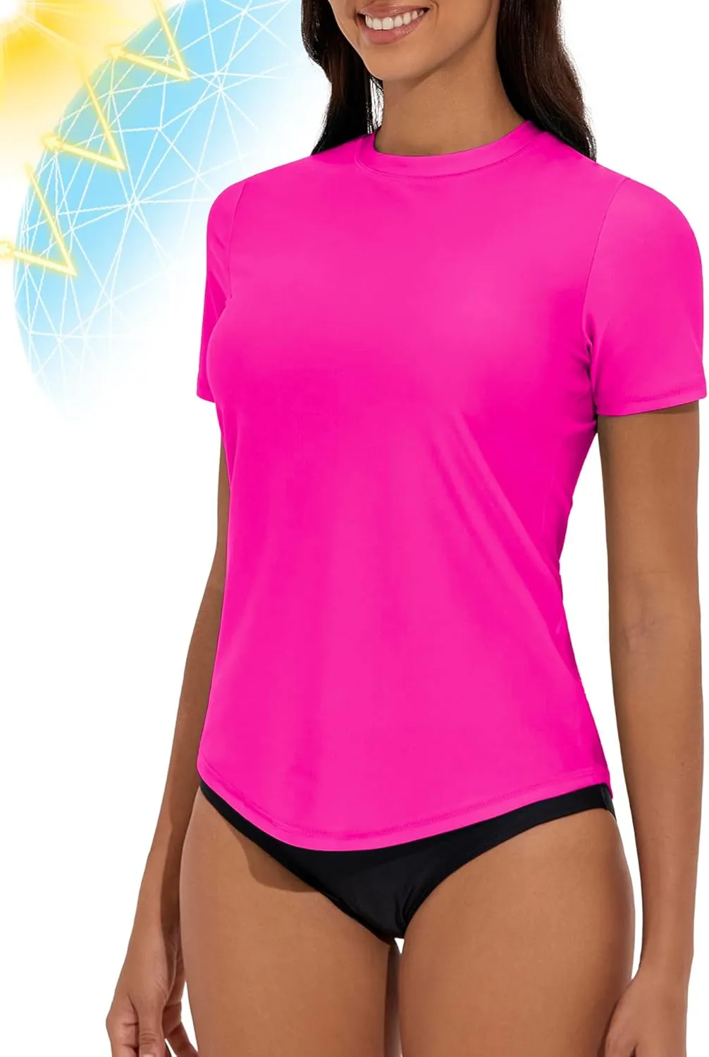 Women's Rash Guard Short Sleeve Swim Shirts UPF 50  Quick Dry Swimsuit Top UV Sun Protection Bathing Suit Top
