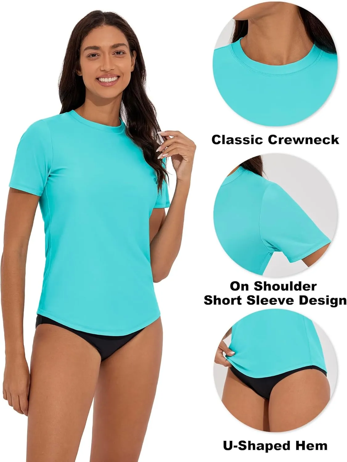 Women's Rash Guard Short Sleeve Swim Shirts UPF 50  Quick Dry Swimsuit Top UV Sun Protection Bathing Suit Top