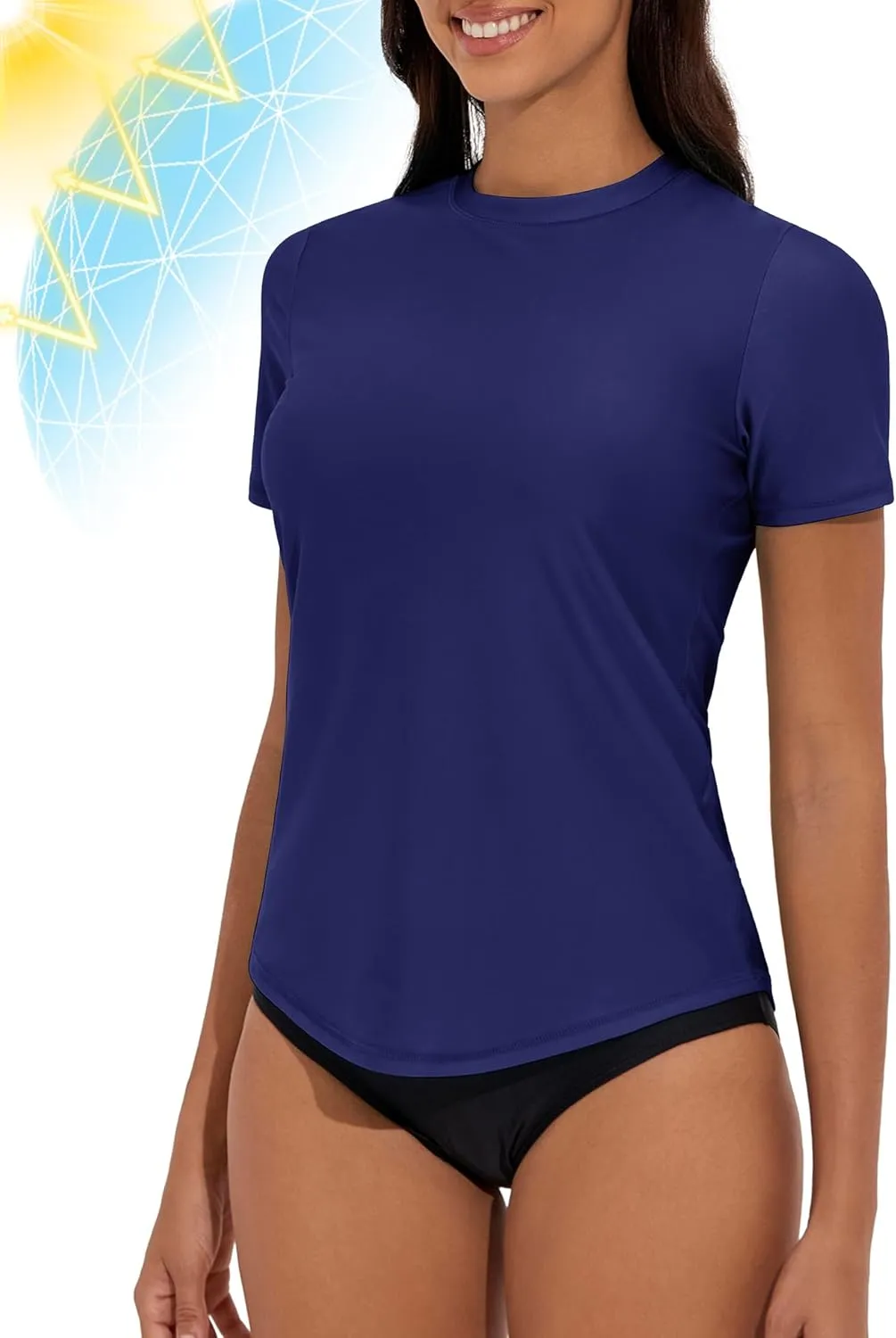 Women's Rash Guard Short Sleeve Swim Shirts UPF 50  Quick Dry Swimsuit Top UV Sun Protection Bathing Suit Top