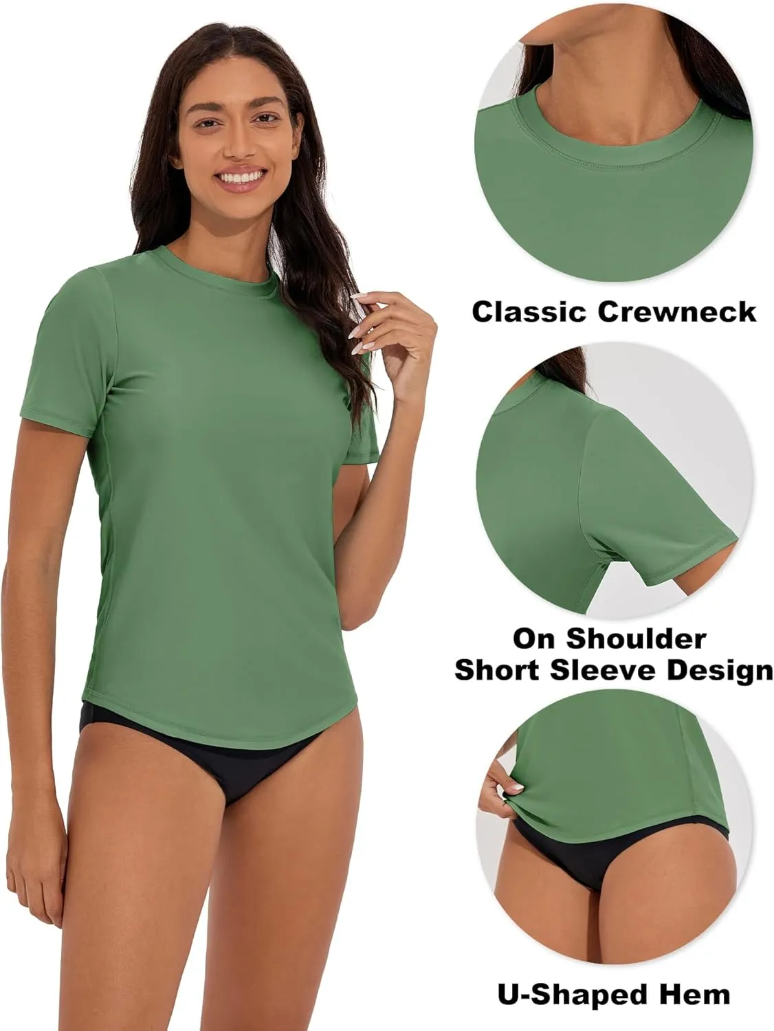 Women's Rash Guard Short Sleeve Swim Shirts UPF 50  Quick Dry Swimsuit Top UV Sun Protection Bathing Suit Top