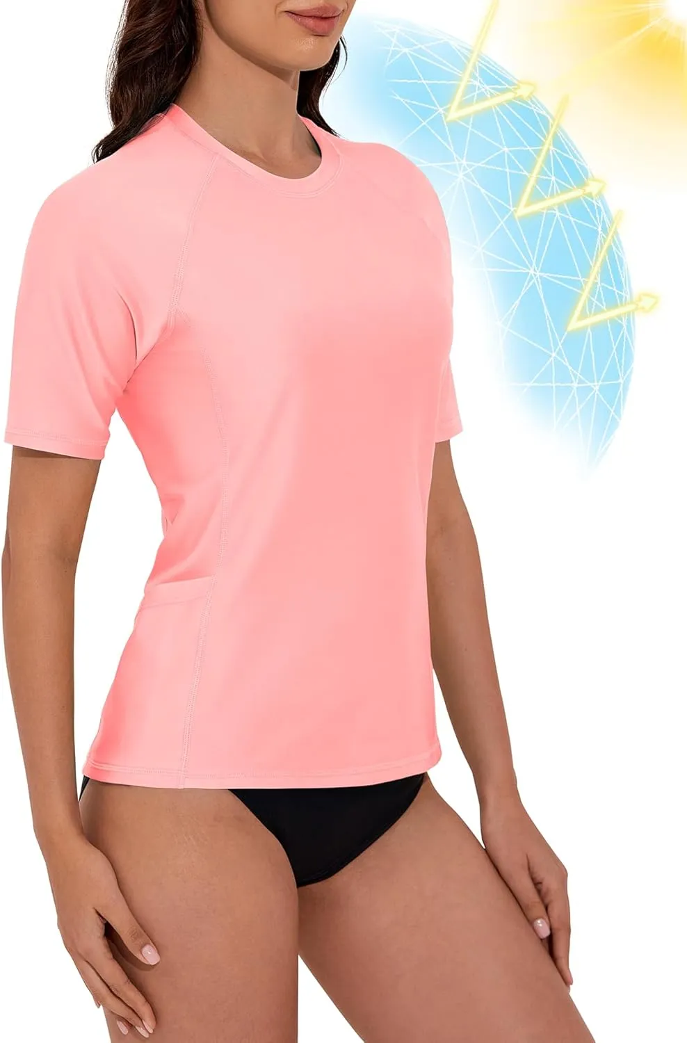 Women's Rash Guard UPF 50  Short Sleeve Swim Shirt Quick Dry Lightweight Bathing Suit Top Swimsuit Top with Pockets