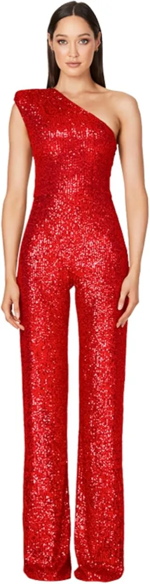 Women's Sparkly Sequin Jumpsuit Ladies Shiny Sequin Overalls Pants