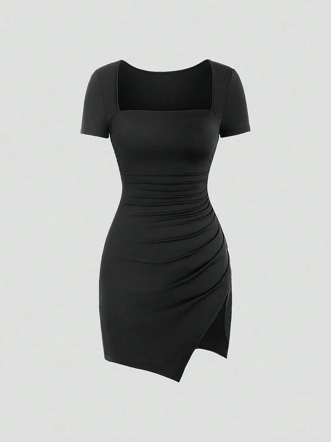 Women's Square Neck Short Sleeve Ruched Dress Fashion Tee Dresses for Women