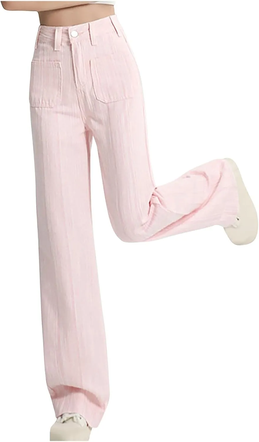 Women's Straight Leg Pants, High Waist Casual Elegant Trendy Long Pants Solid Color Summer Trousers with Pockets