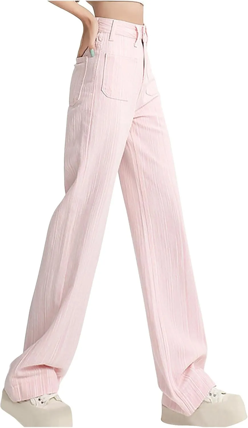 Women's Straight Leg Pants, High Waist Casual Elegant Trendy Long Pants Solid Color Summer Trousers with Pockets