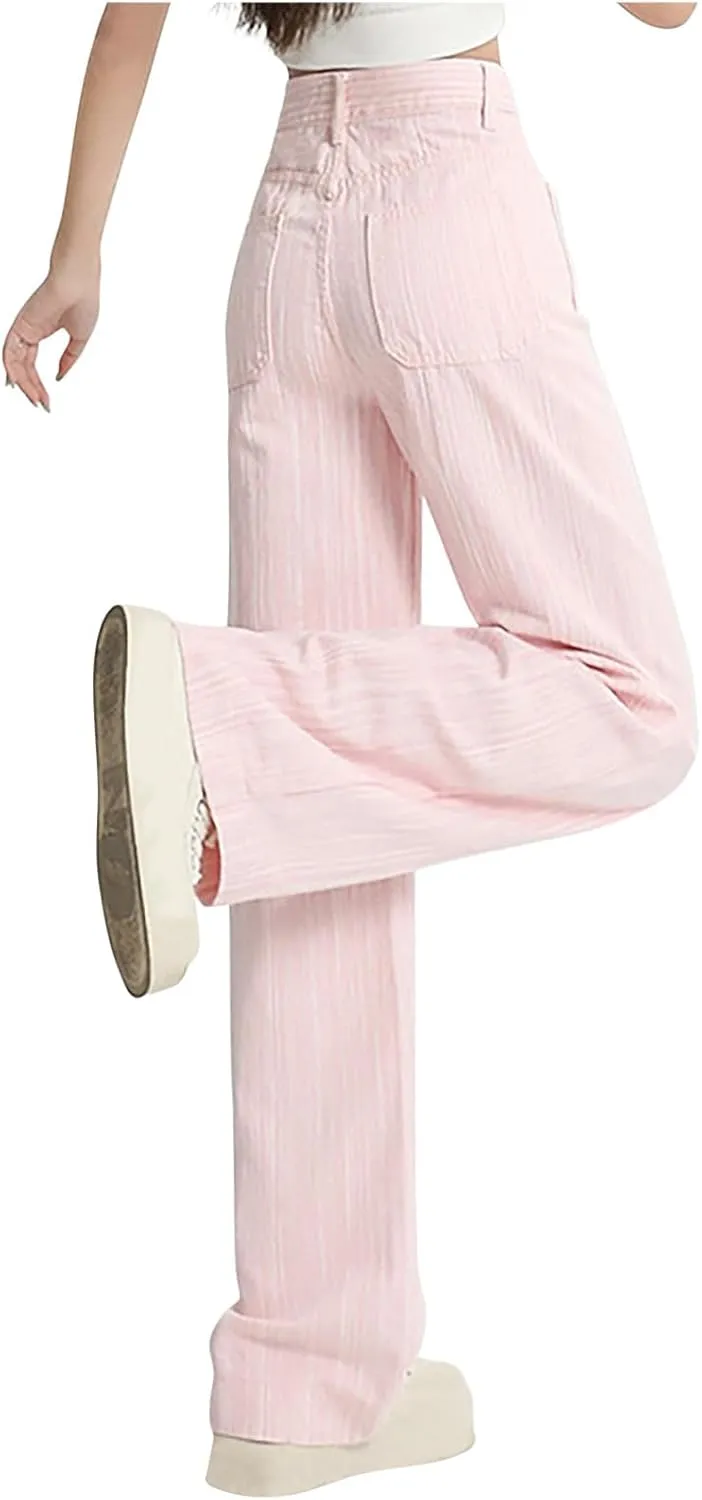 Women's Straight Leg Pants, High Waist Casual Elegant Trendy Long Pants Solid Color Summer Trousers with Pockets