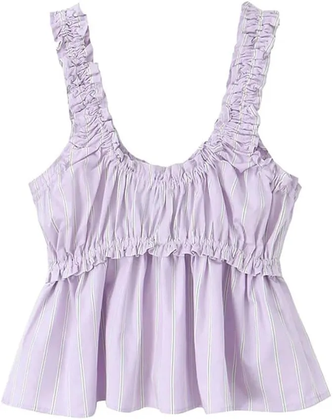 Women's Striped Sleeveless Sweet Bow Camisole Top
