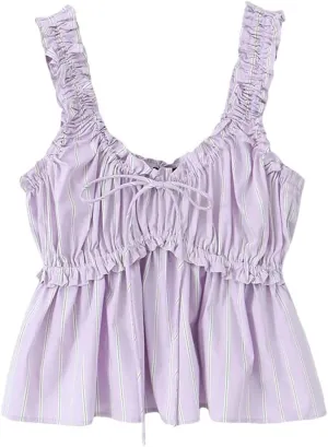 Women's Striped Sleeveless Sweet Bow Camisole Top