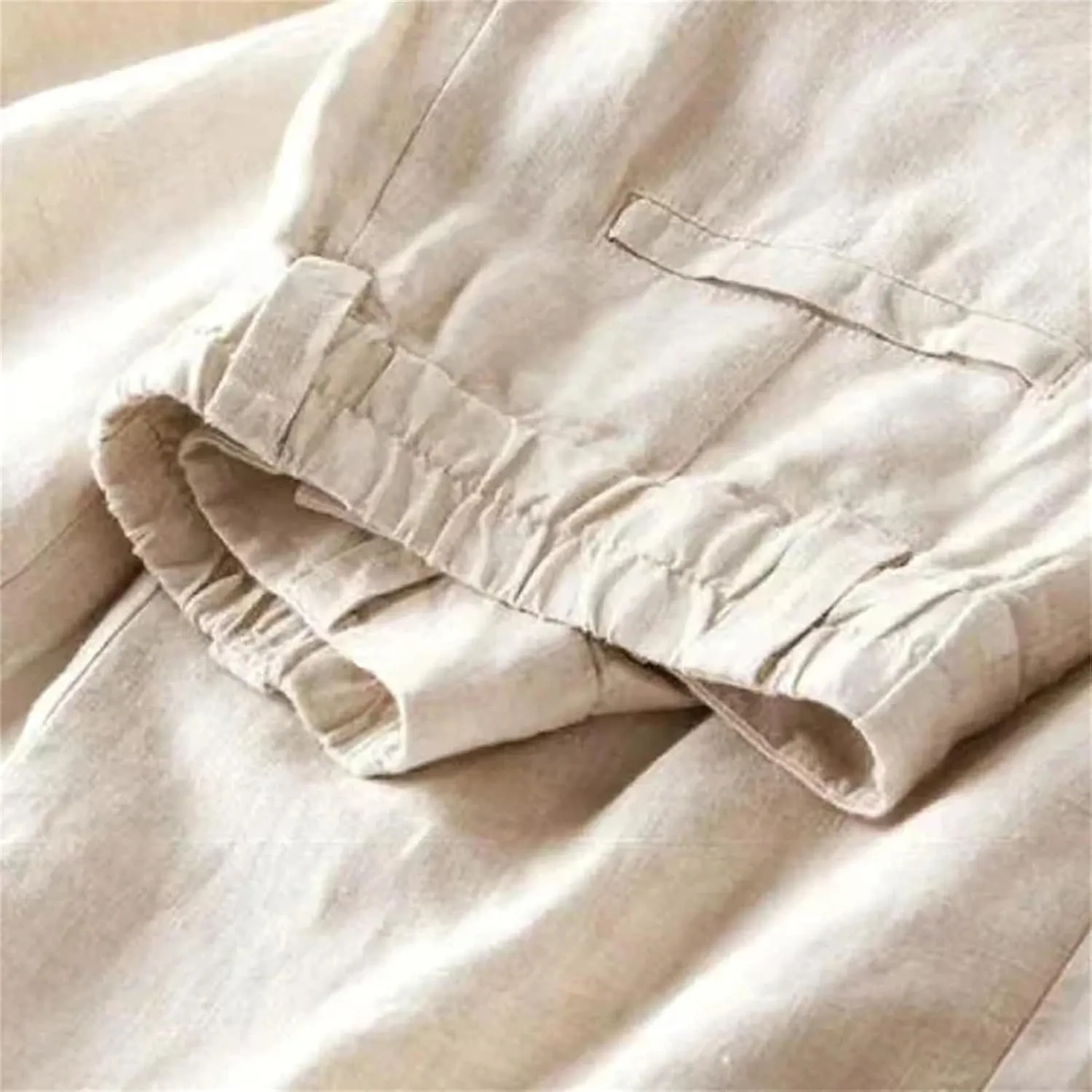 Women's Summer Cotton Linen Pants  High Waist Loose Fit Wide Leg Streetwear Trousers with Button Up Straight Legs