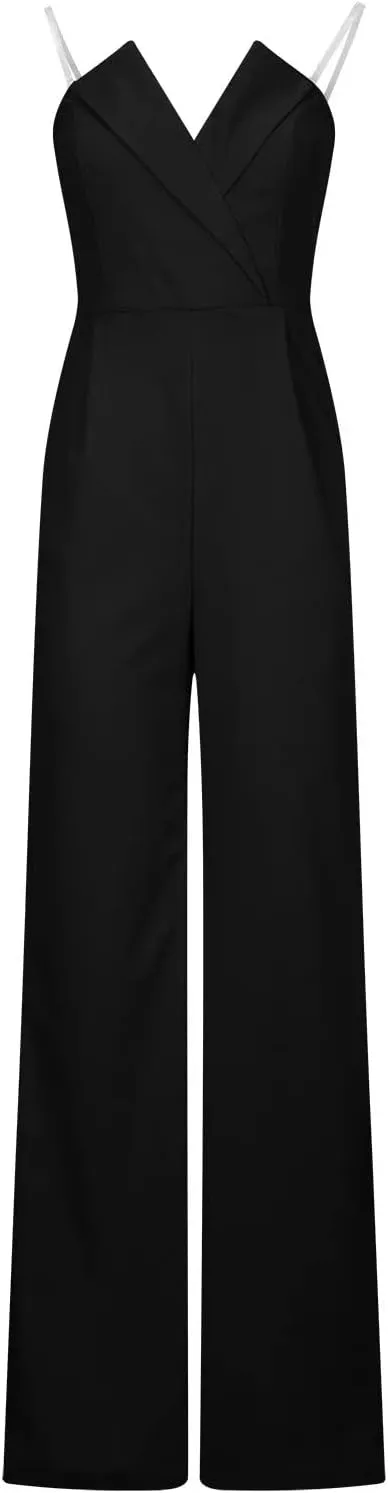 Women's Summer Romper Sexy Strapless Solid Color High Waist Sleeveless Straight Wide Leg Jumpsuits, S-XL