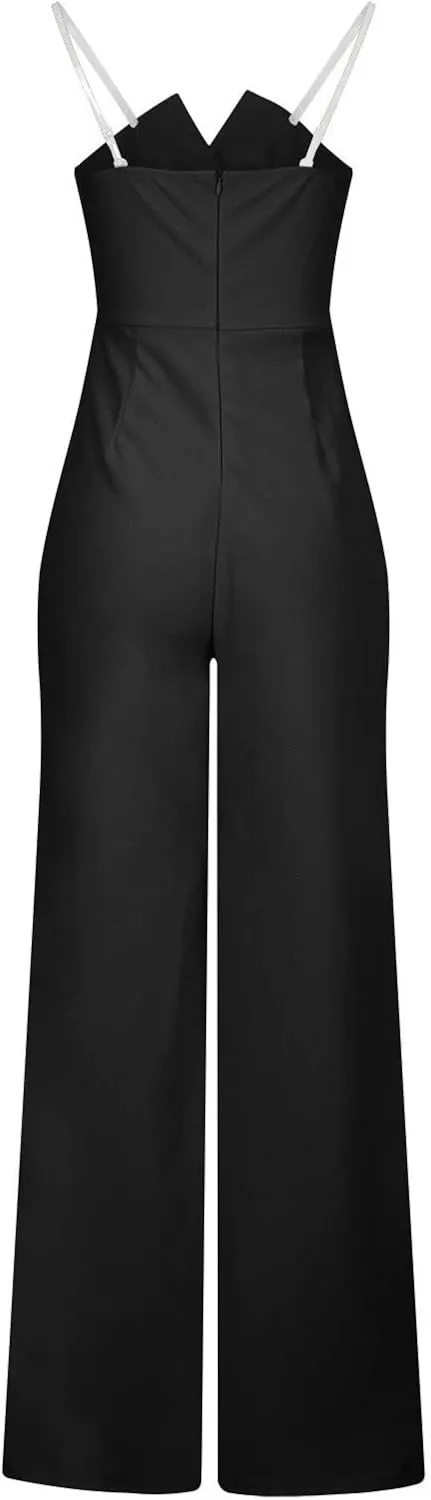 Women's Summer Romper Sexy Strapless Solid Color High Waist Sleeveless Straight Wide Leg Jumpsuits, S-XL
