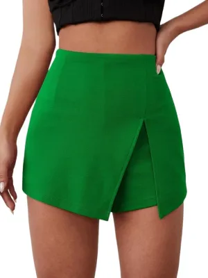 Women's Summer Trendy Comfy Casual Solid Color High Waist Slit Skort