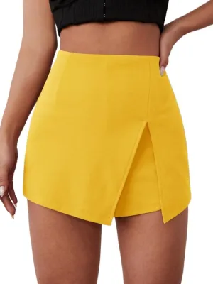 Women's Summer Trendy Comfy Casual Solid Color High Waist Slit Skort