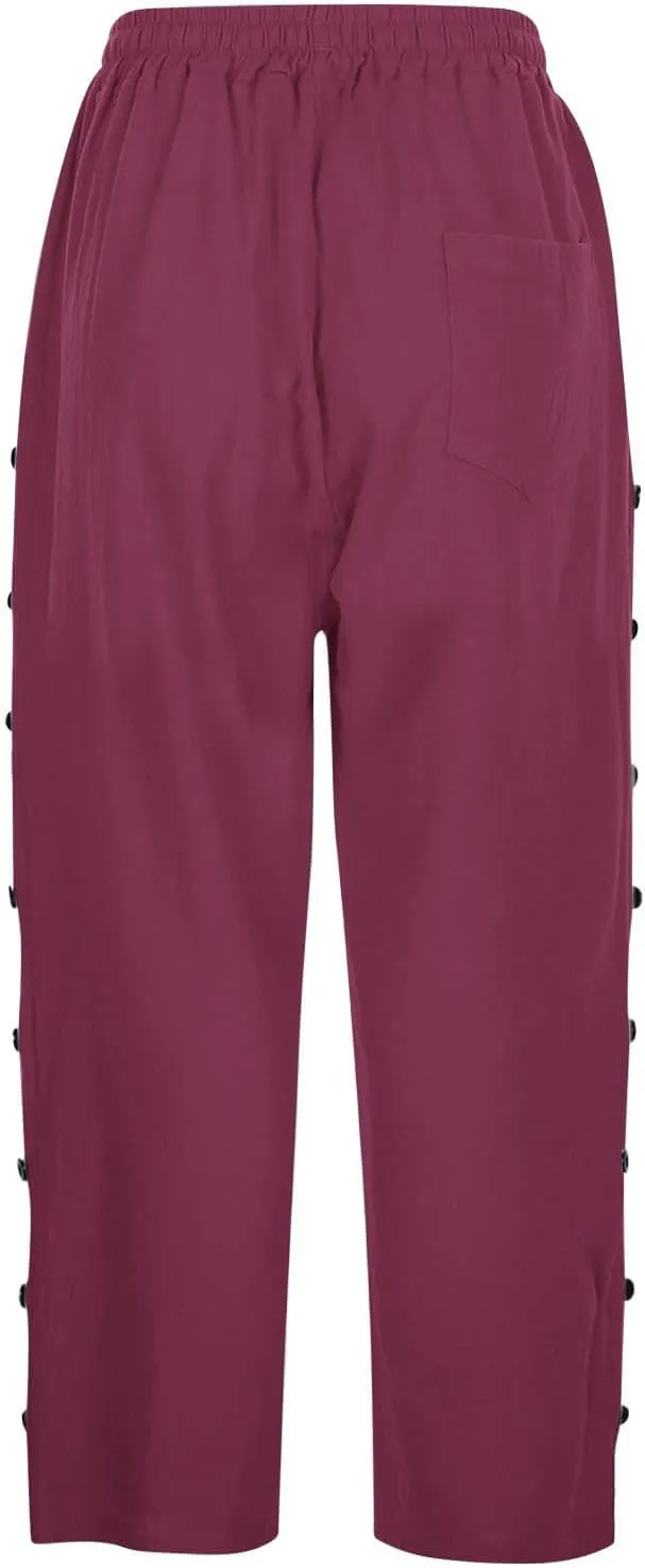 Womens Tapered Pants 2025 Summer Comfy Cotton Linen Capris Elastic Waist Pants Casual Cropped Trousers with Pockets