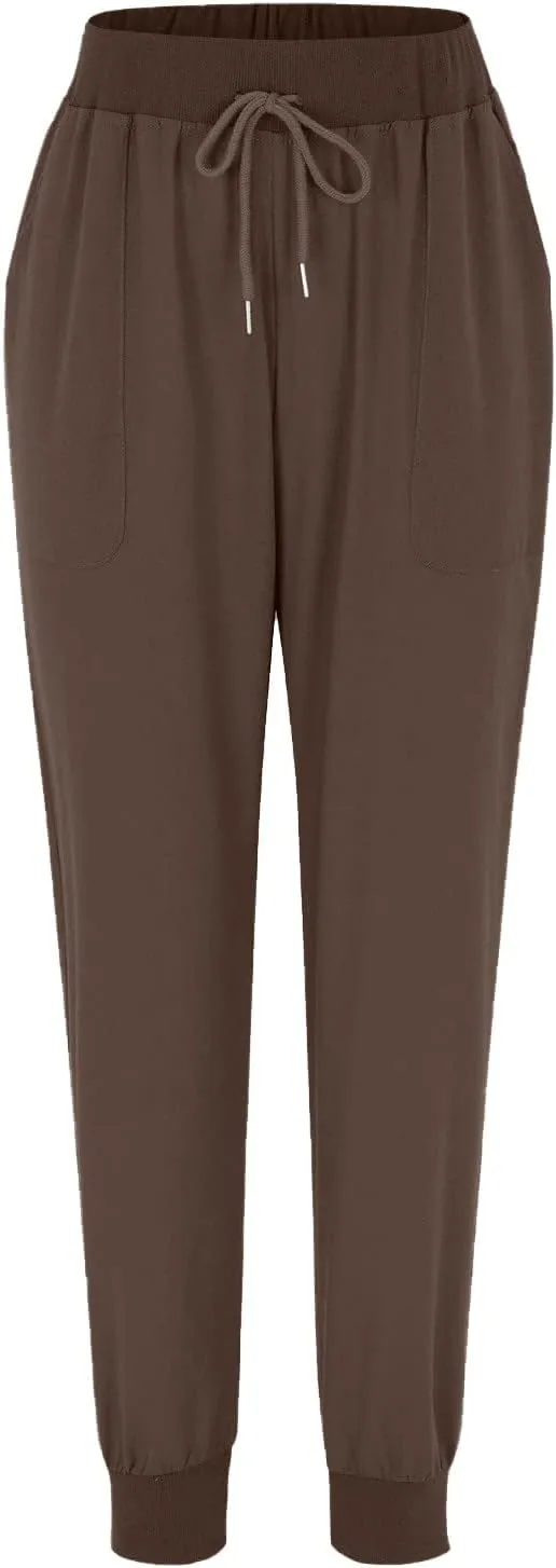 Womens Tapered Pants Cotton Linen Casual Trousers Lightweight Drawstring Travel Beach Joggers Slacks with Pockets
