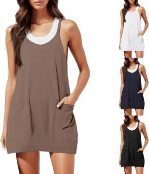 Women's Tennis Dress Shorts Summer Outfits Athletic Romper Sleeveless Workout Mini Skort Womens Maxi Dress with