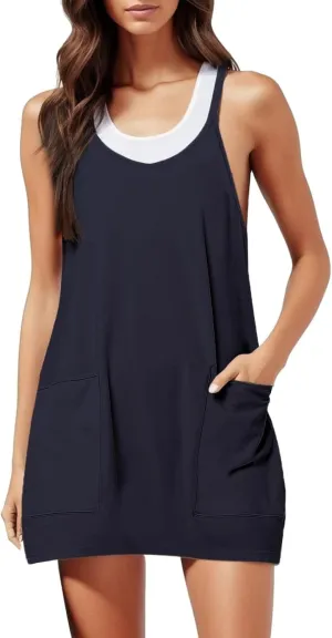Women's Tennis Dress Shorts Summer Outfits Athletic Romper Sleeveless Workout Mini Skort Womens Maxi Dress with