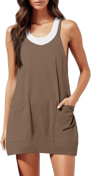 Women's Tennis Dress Shorts Summer Outfits Athletic Romper Sleeveless Workout Mini Skort Womens Maxi Dress with