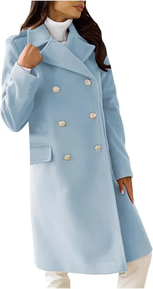Womens Trench Coat Elegant Notched Collar Single Breasted Peacoat Trendy Casual Long Sleeve Woolen Blend Overcoats