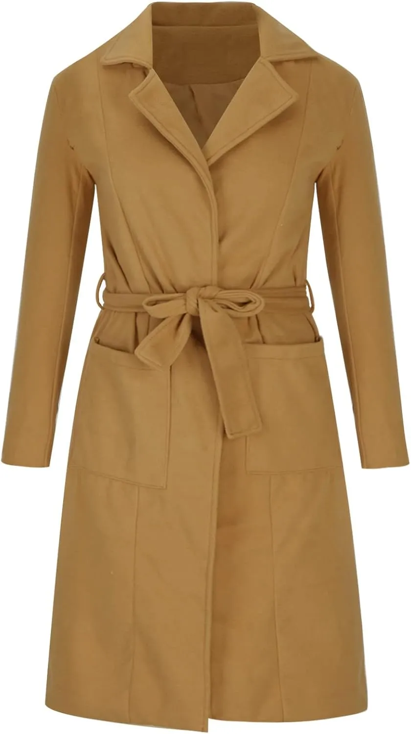 Womens Trench Coat Notched Lapel Double Breasted Wool Coat Winter Fashion Warm Pea Coats Elegant Casual Overcoat