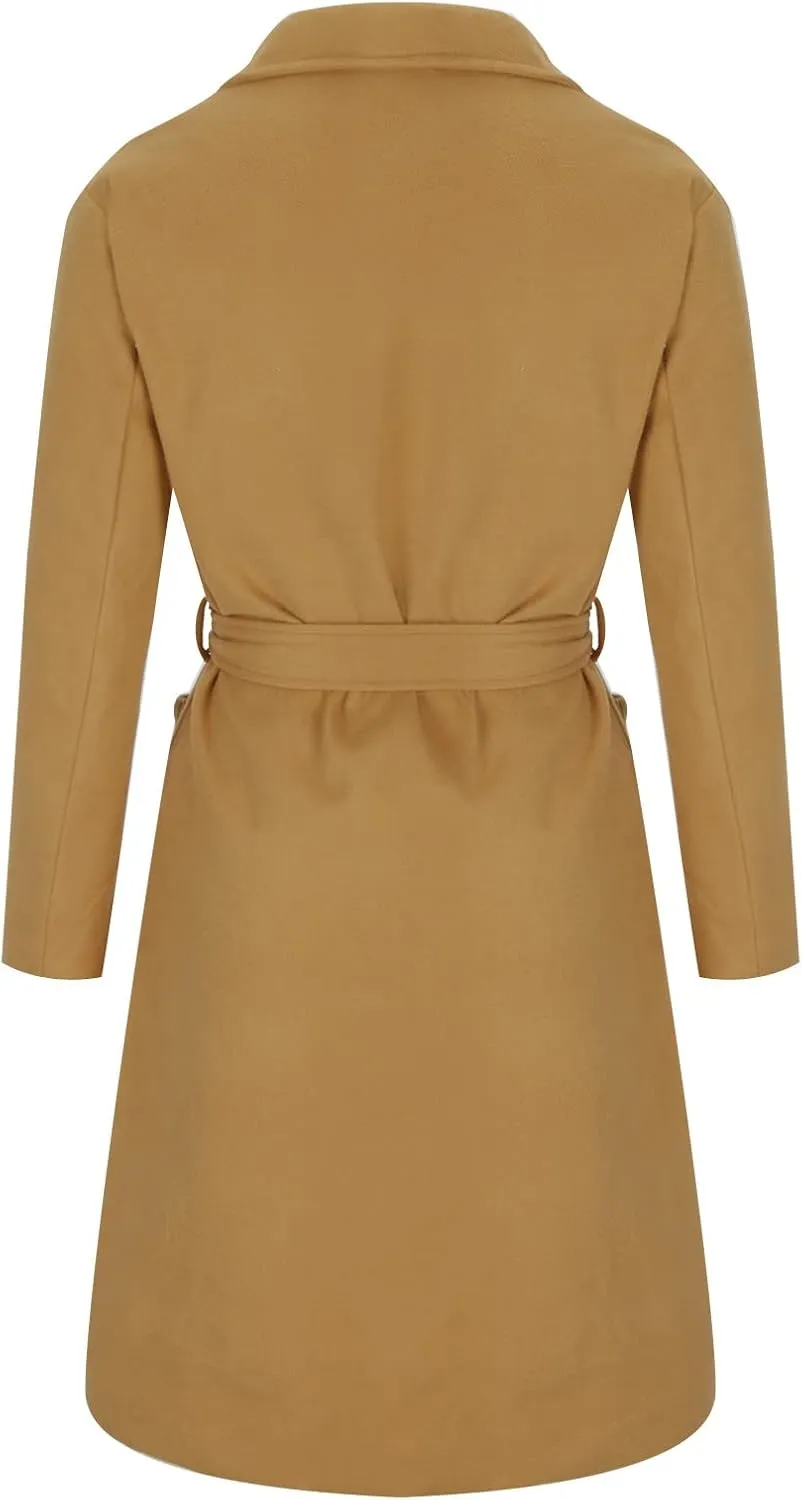 Womens Trench Coat Notched Lapel Double Breasted Wool Coat Winter Fashion Warm Pea Coats Elegant Casual Overcoat