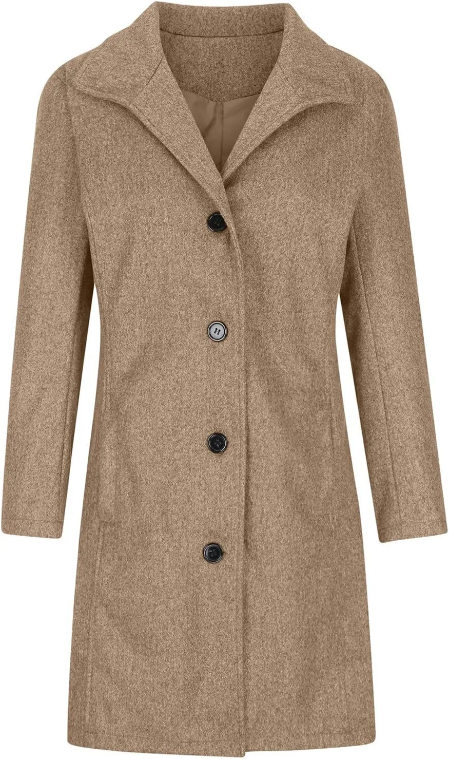 Women's Trench Coats, Mid Long Retro Single-Breasted Winter Outwear Classic Lapel Overcoat Solid Outerwear