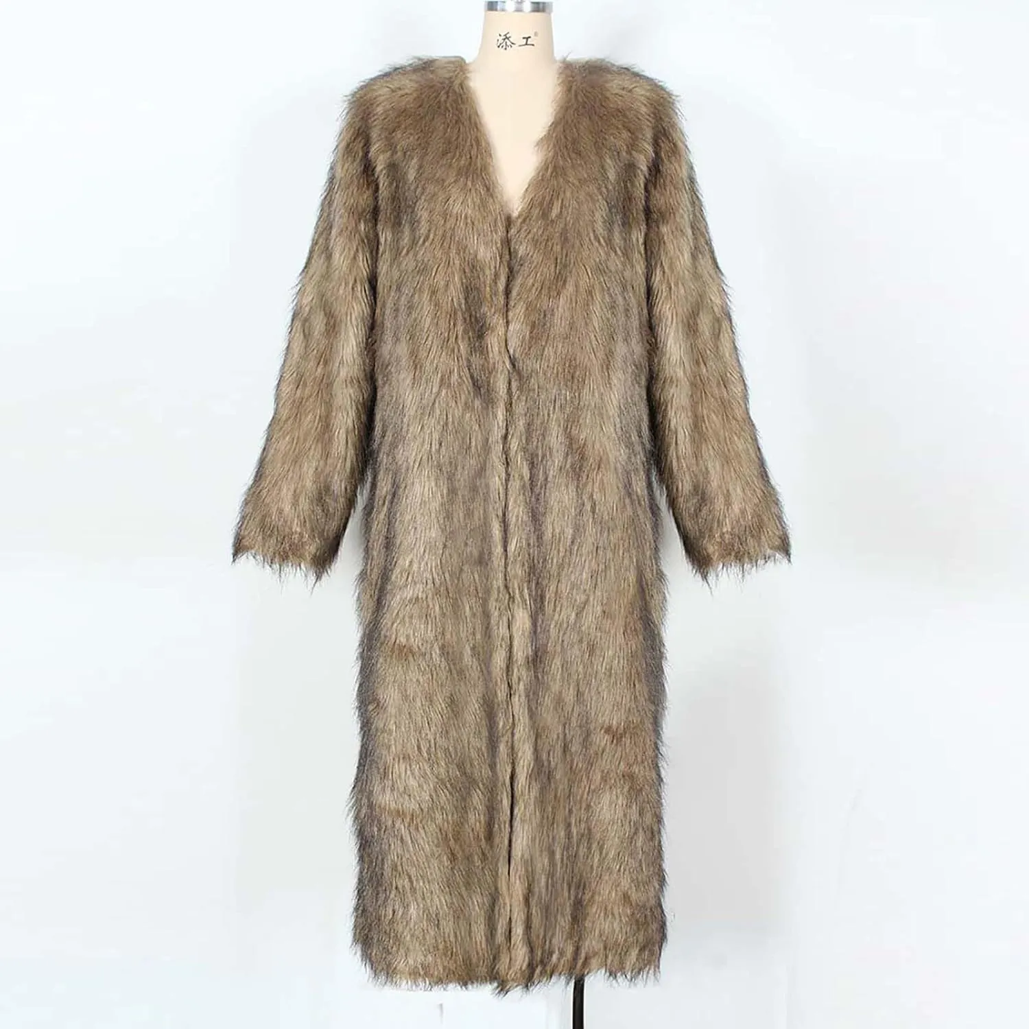 Womens Warm Long Fuzzy Coats Open Front Faux Fur Floor Length Overcoat Heavyweight Luxurious Warm Cozy Outerwear