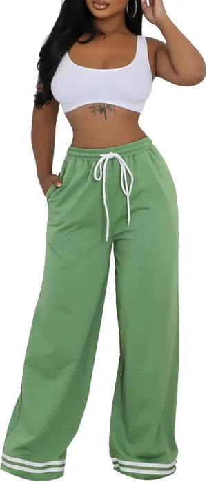 Women's Wide Leg Sweatpants High Waisted Baggy Flared Pants Casual Drawstring Joggers with Pockets