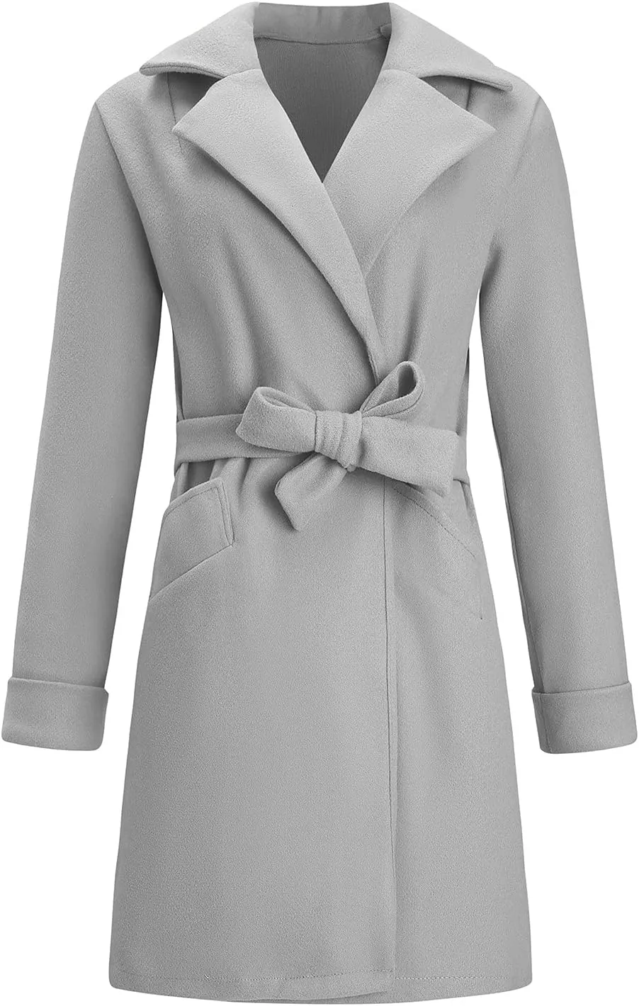 Women's Winter Coats 2024 Elegant Open Front Belted Peacoat Casual Fall Collar Woolen Overcoat Fashion Trench Coat