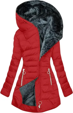 Womens Winter Coats Fleece Lined Thicken Puffer Jackets with Hood Zipper Long Warm Overcoat 2024 Trendy Down Jacket