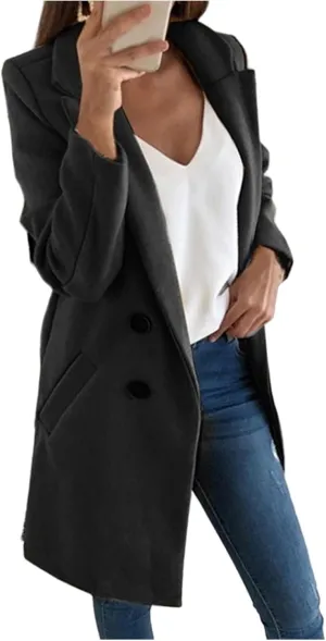 Womens Wool Blend Coats Long Peacoat Double Breasted Trench Coat Lapel Overcoat Winter Warm Jackets