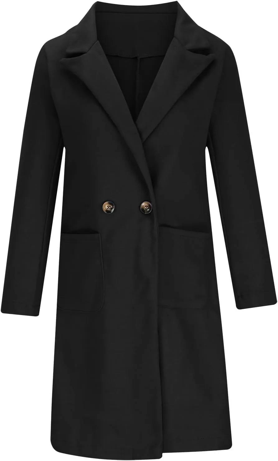 Women's Wool Blend Trench Coat Winter Jackets Mid Long Pea Coats Dressy Casual Double Breasted Overcoat with Pockets