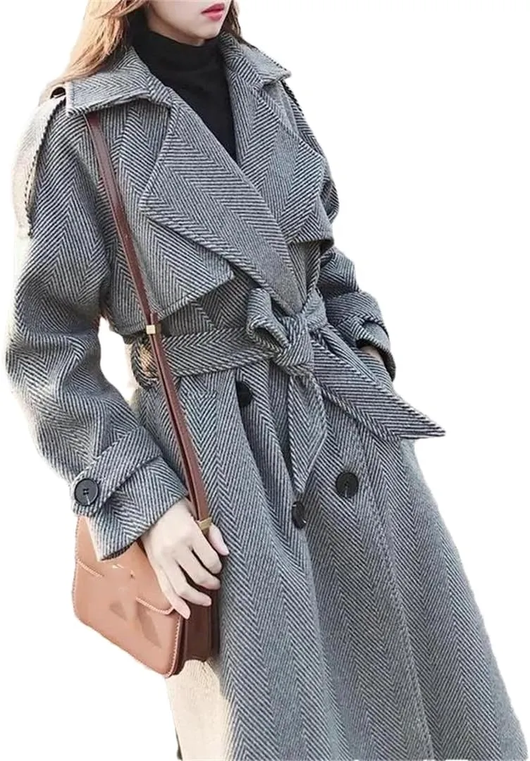 Women's Woolen Coat Long Coat Super Street Padded Coat Double-Breasted Coat