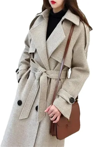 Women's Woolen Coat Long Coat Super Street Padded Coat Double-Breasted Coat