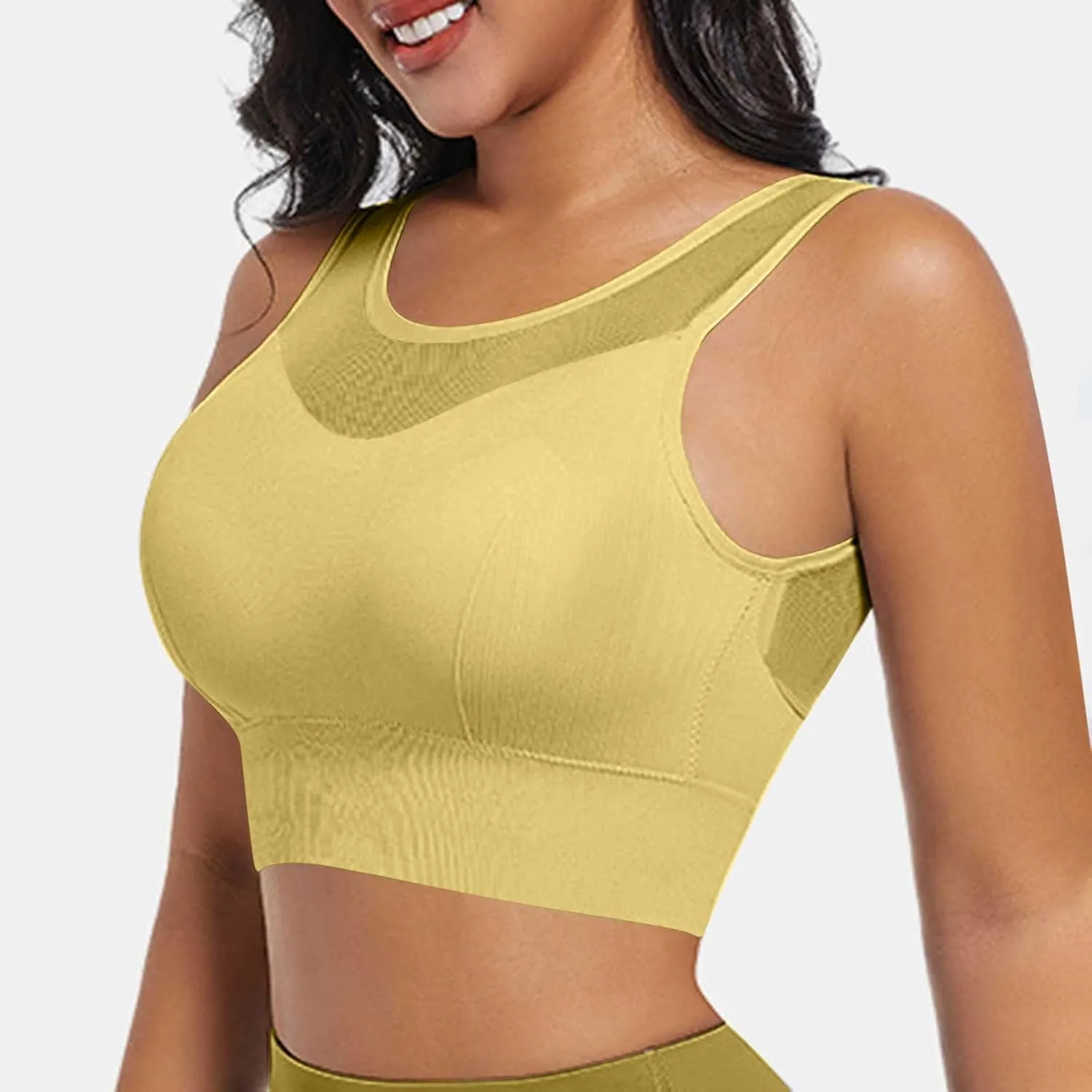 Women's Yoga Tank Top Mesh Splicing Breathable Workout Crop Top Gym Sports Vest Quick Dry Moisture Wicking Yoga Bras