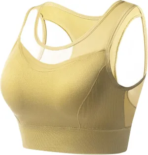 Women's Yoga Tank Top Mesh Splicing Breathable Workout Crop Top Gym Sports Vest Quick Dry Moisture Wicking Yoga Bras