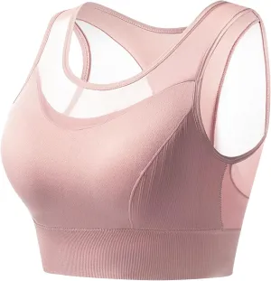 Women's Yoga Tank Top Mesh Splicing Breathable Workout Crop Top Gym Sports Vest Quick Dry Moisture Wicking Yoga Bras