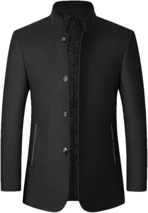 Wool Blend Men Winter Overcoat Thicken Warm Jackets Trench Outerwear Stand Collar Coat