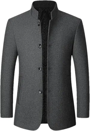 Wool Blend Men Winter Overcoat Thicken Warm Jackets Trench Outerwear Stand Collar Coat