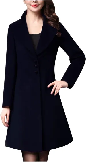 Wool Coats for Women Notched Lapel Collar Peacoat Fall Winter Elegant Outerwear Overcoat Trendy Woolen Trench Coat