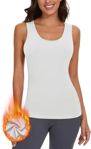 WOWENY Women Sleeveless Thermal Tank Top for Cold Weather Fleece Lined Underwear Top Warm Camisole Base Layer Vest Lingerie
