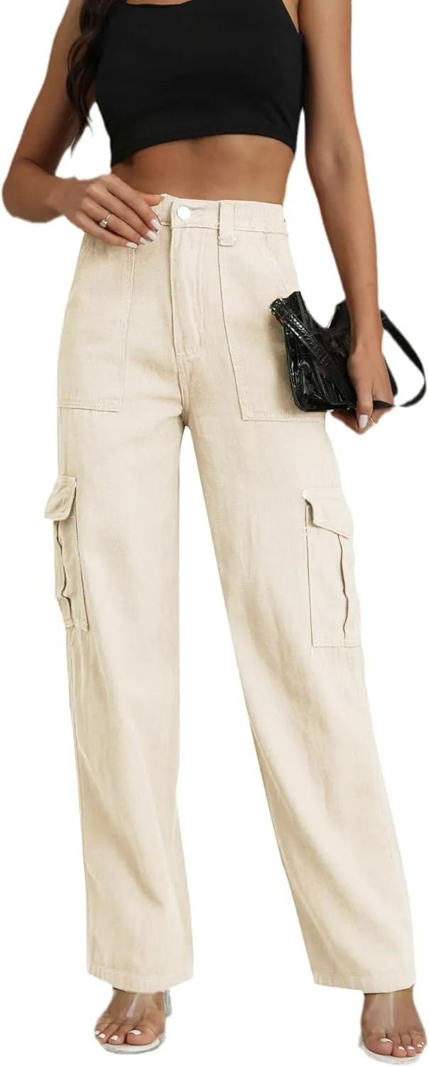WZIKAI Cargo Pants for Women High Waisted Casual Pants Baggy Wide Leg Trousers Y2K Streetwear with 6 Pockets
