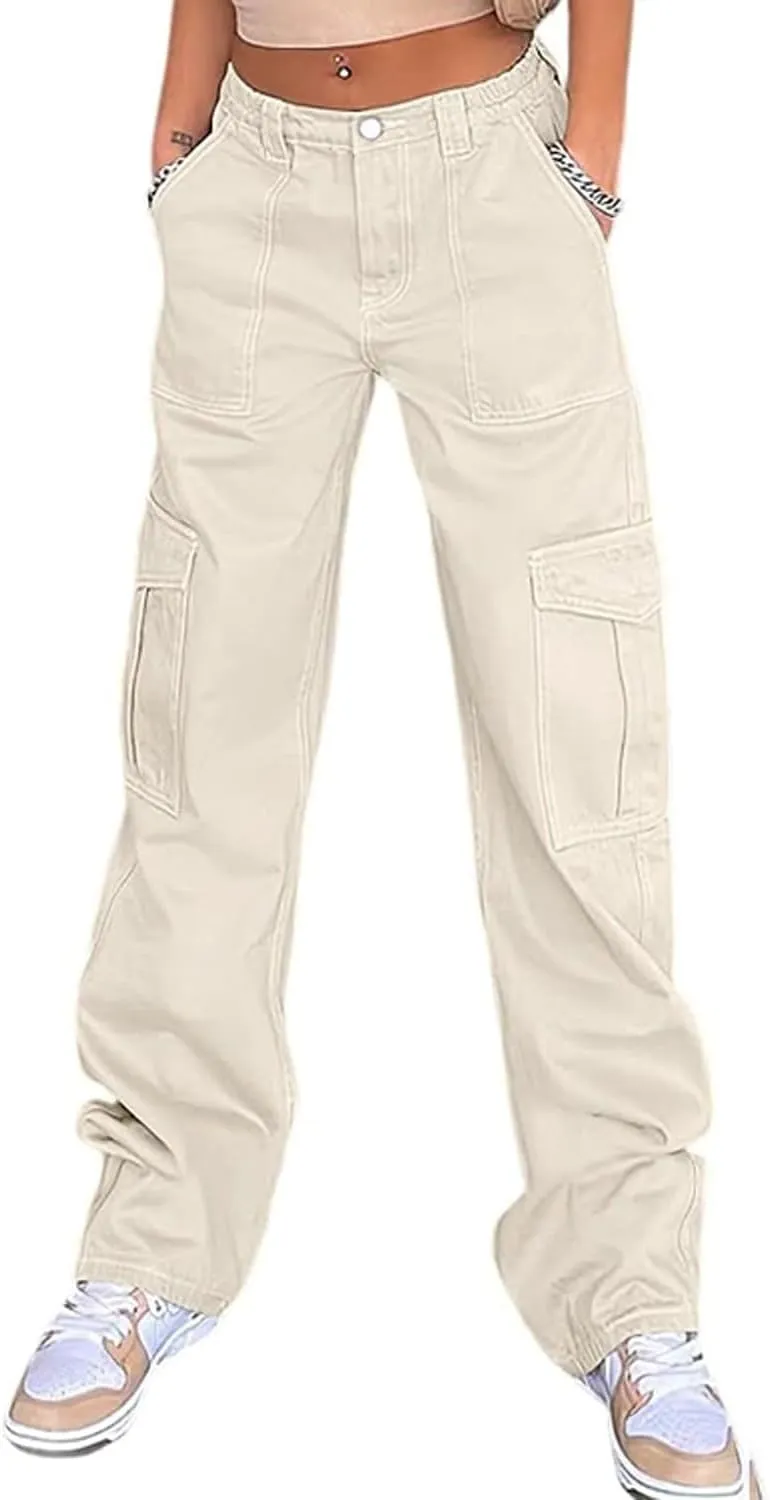 WZIKAI Cargo Pants for Women High Waisted Casual Pants Baggy Wide Leg Trousers Y2K Streetwear with 6 Pockets