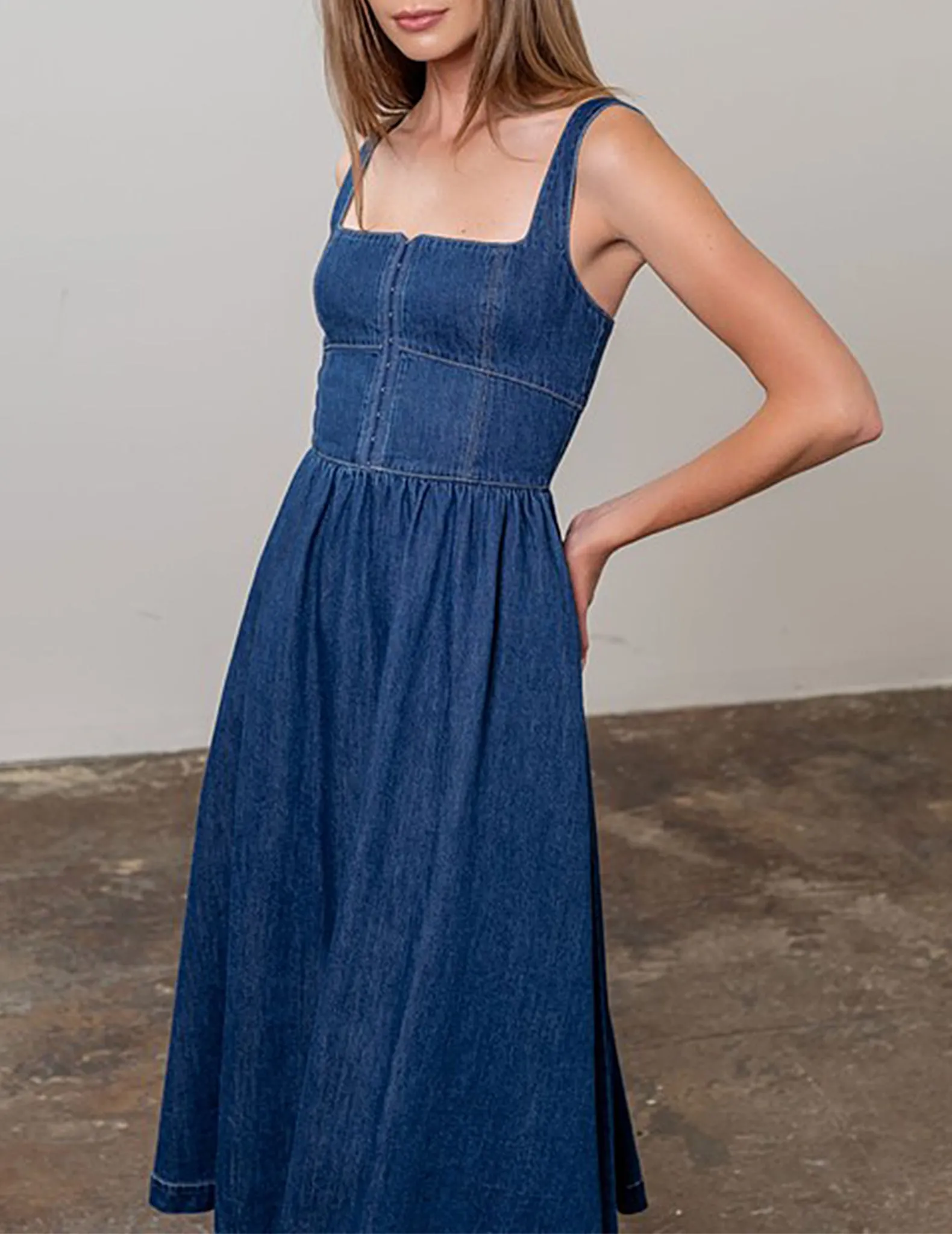 Xiomara Hook   Eye Cotton Denim Dress