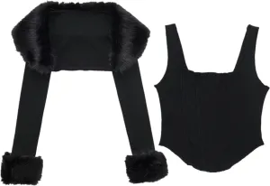 XPONNI Two-Piece Set Fur Trim Y2k Cardigan Crop Top Fluffy Top Womens Y2k Cropped Knit Bolero Dressy Sweater