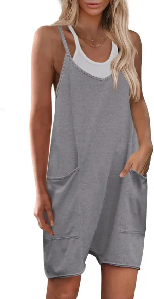Yanekop Womens Loose Overalls V Neck Sleeveless Romper Spaghetti Strap Harem Short Pants Jumpsuits